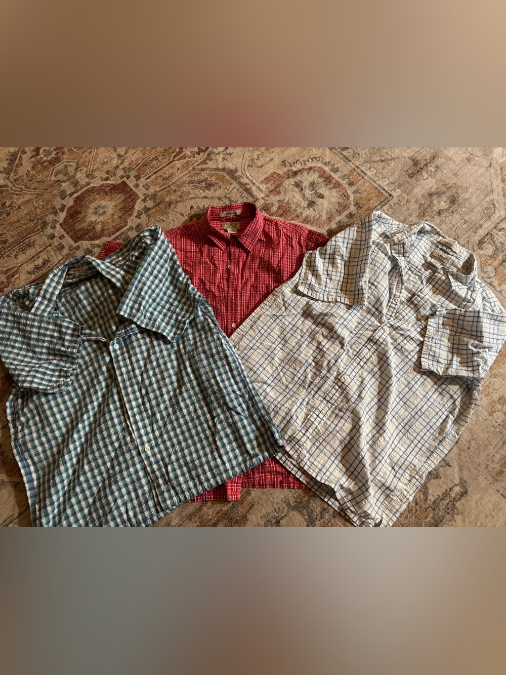 L.L. Bean Bundle Red, Green, and White Plaid Button-Down Shirt Lot